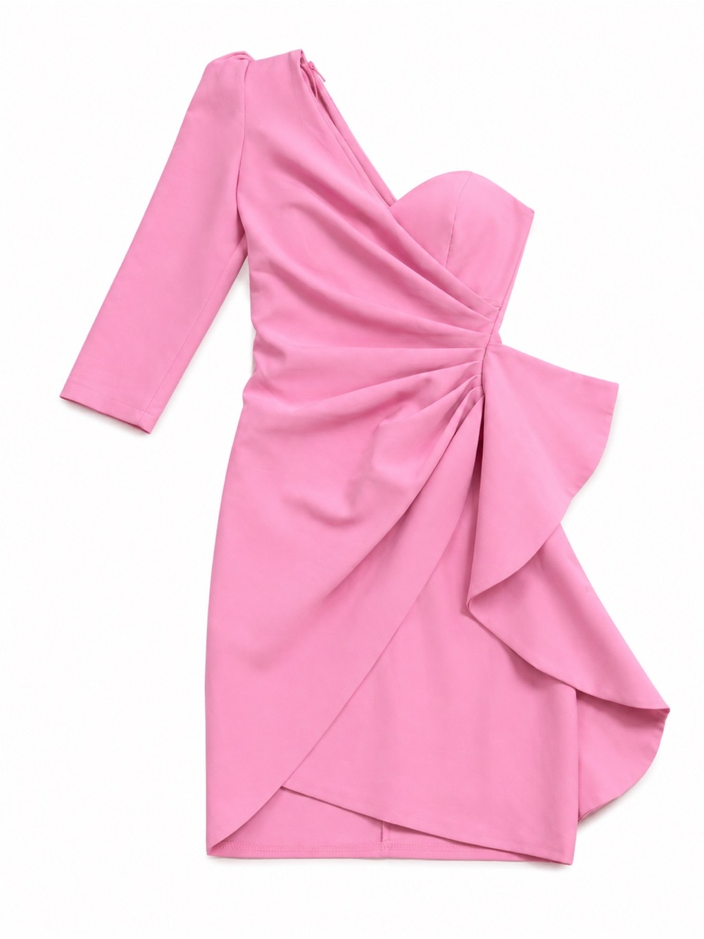Asymmetric One-Shoulder Pink Ruffle Cocktail Dress